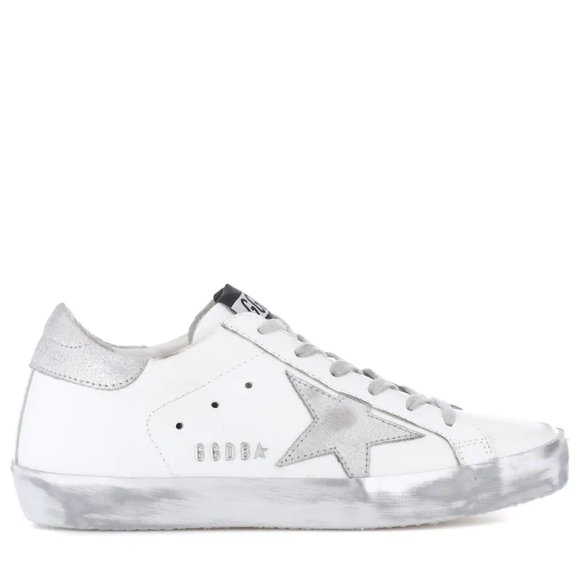 Golden Goose Shoes - Golden Goose Superstar Leather Sneakers in Silver/White